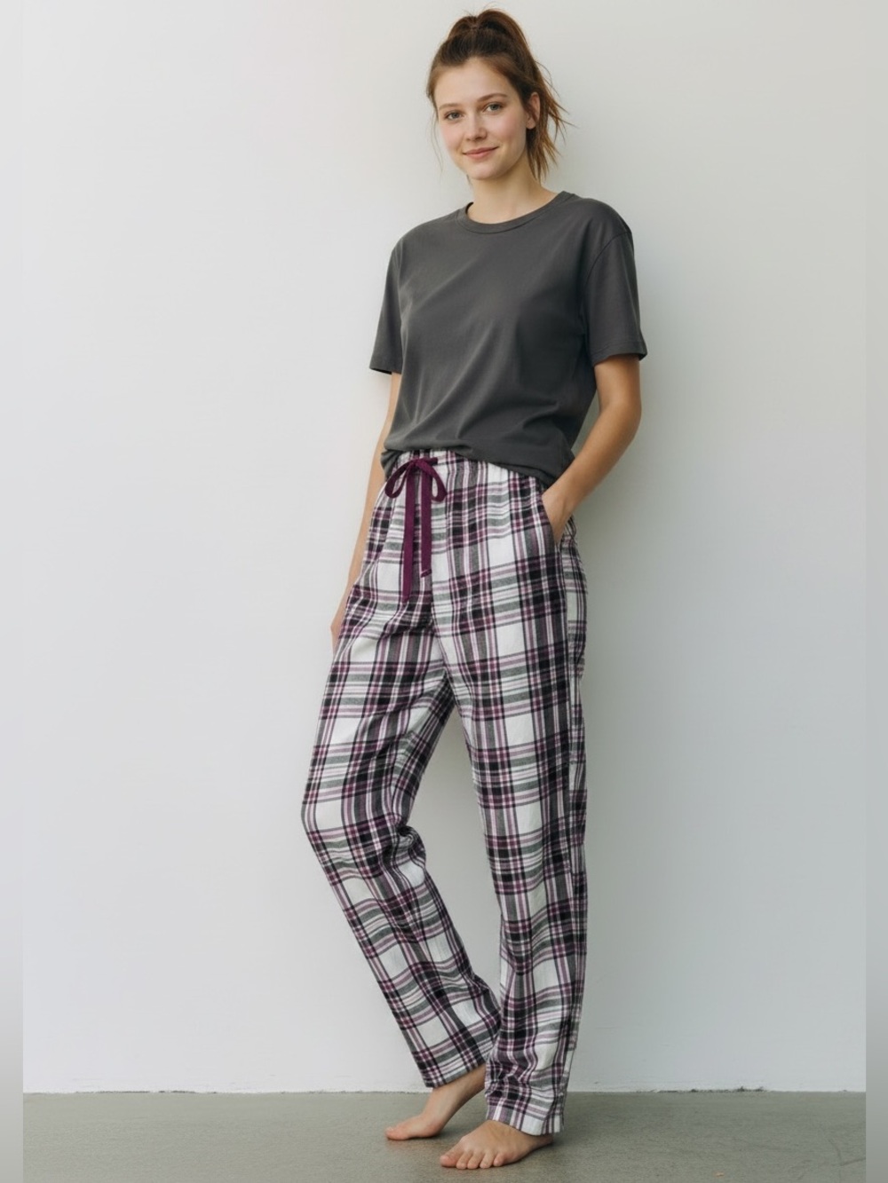 La Senza Women’s Pajama Pants Tartan lounge in Large w Drawstrings 100% Cotton